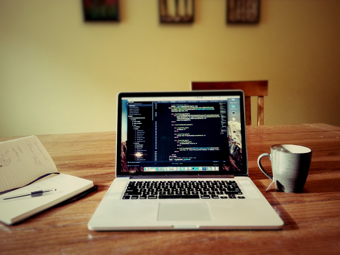 Laptop with Tea on Table